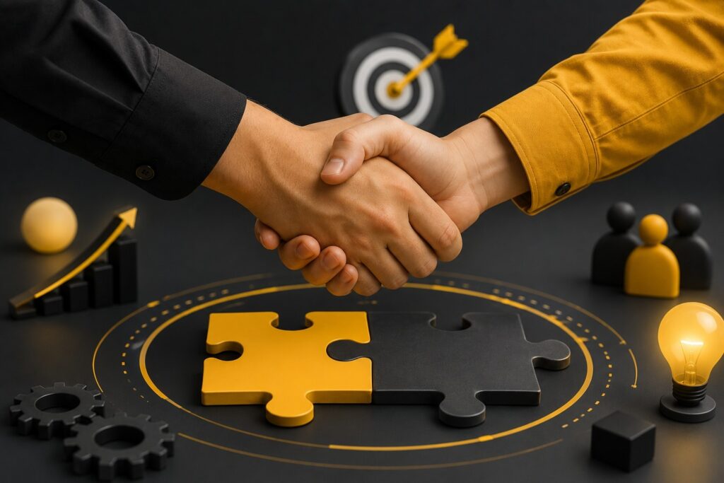 Business partnership handshake representing ecommerce website development, digital marketing, SEO, branding, and long-term business growth strategies | Ace360 Degree