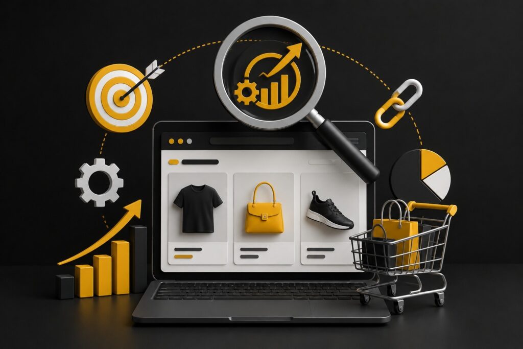 Ecommerce website optimization with SEO, analytics, backlink strategy, performance tracking, and online store growth for higher search rankings | Ace360 Degree