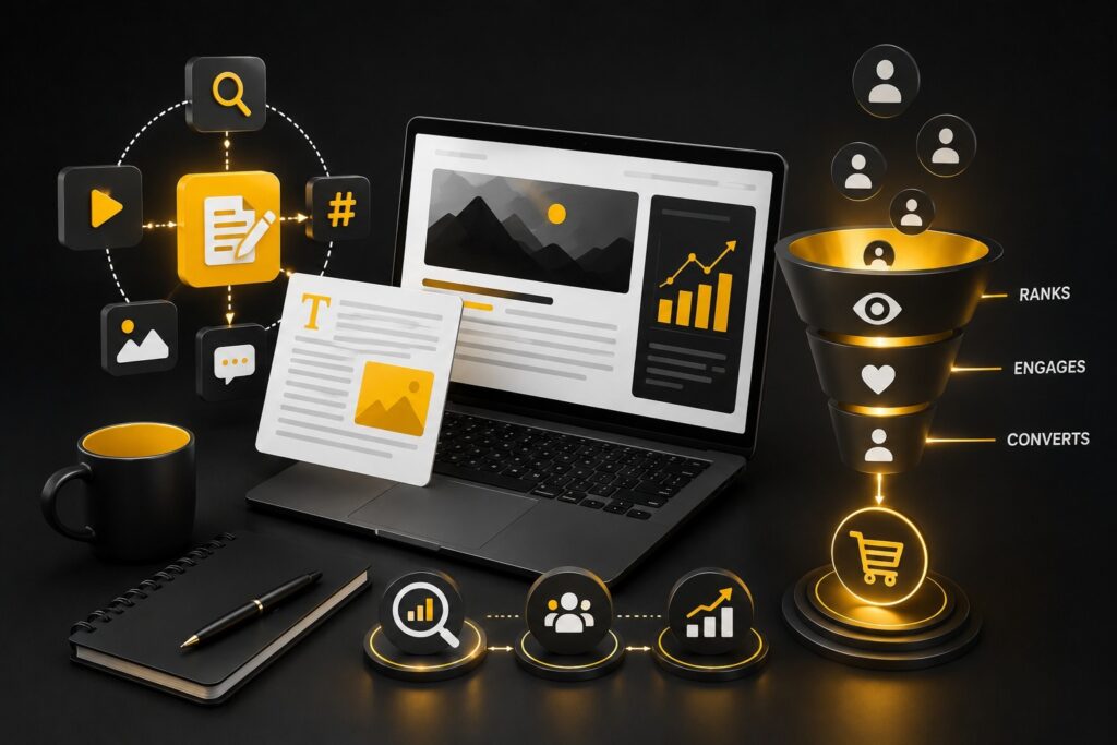 AI-powered content marketing and SEO strategy dashboard featuring blog writing, keyword research, content optimization, audience engagement, conversion funnel, lead generation, performance analytics, and digital marketing automation for business growth. | Ace360 Degree